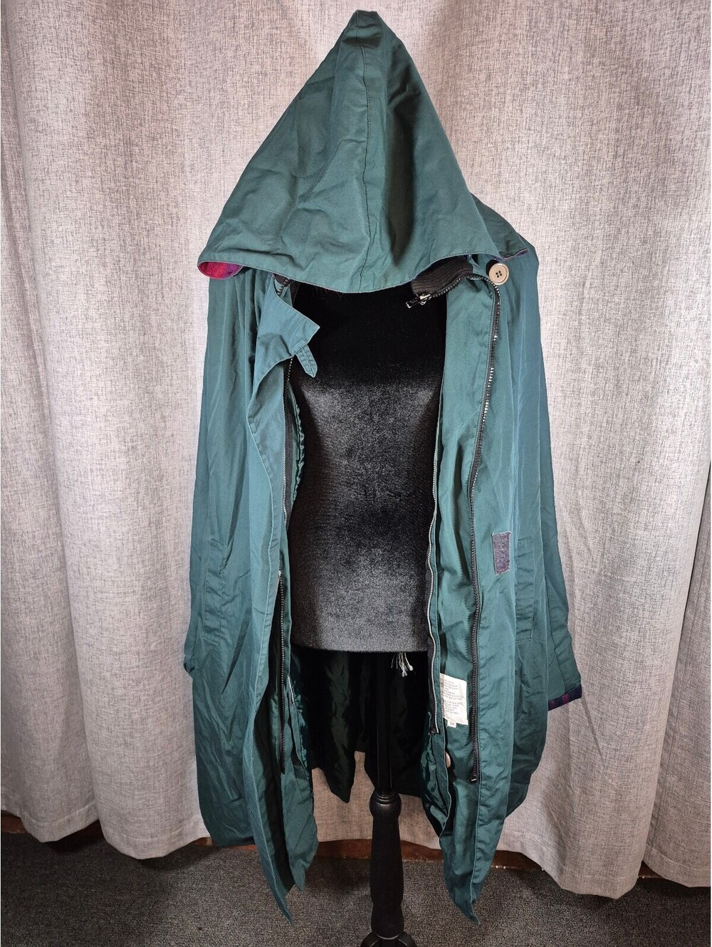 Vintage 90s Green Hooded Parka Coat 3X Plaid Lined Zip-Out Liner Plus Size